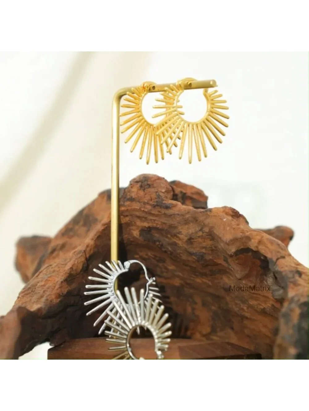 18K Gold Plated Statement Hoop Earrings Hypoallergenic Non Tarnish Sunburst